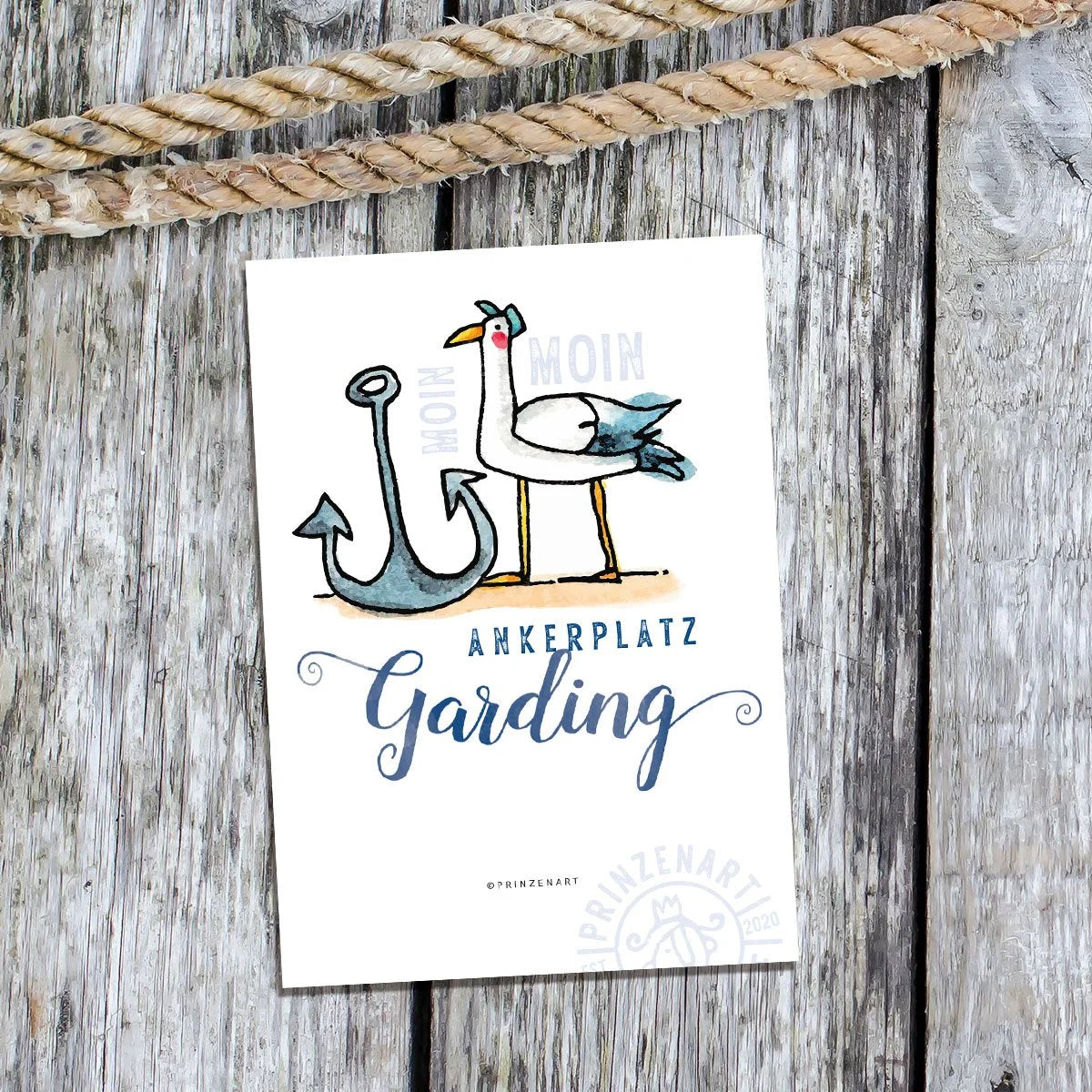 Postkarte Hajos Heimat Garding Variante 2 mit Möwe, Aquarell | Prinzenart