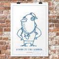 Poster Fisch mit Kappe und Pfeife, Spruch Augen zu und Dorsch, Backsteinwand | Prinzenart