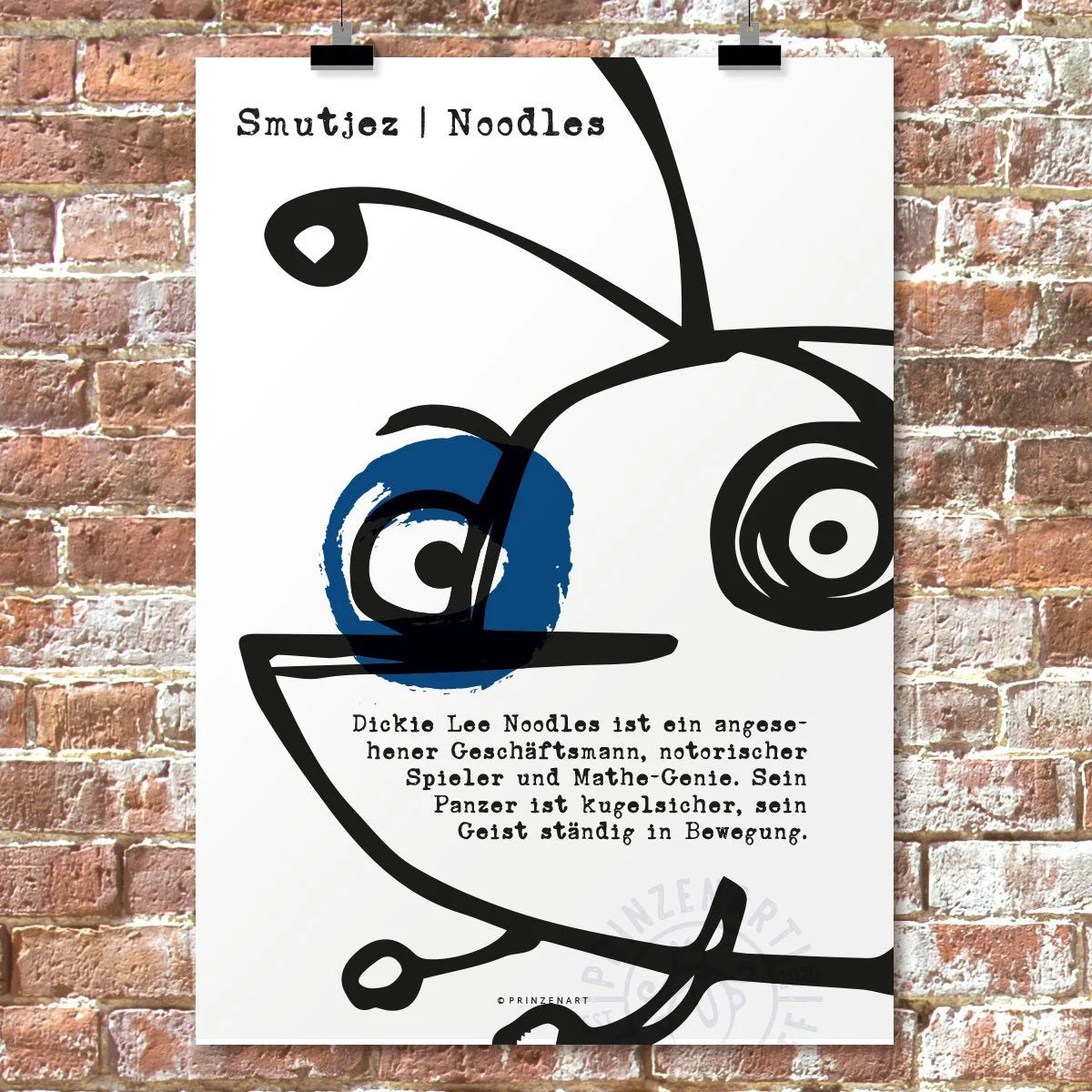 Smutjez Noodles, minimalistisches witziges Monster mit blauem Akzent | Prinzenart