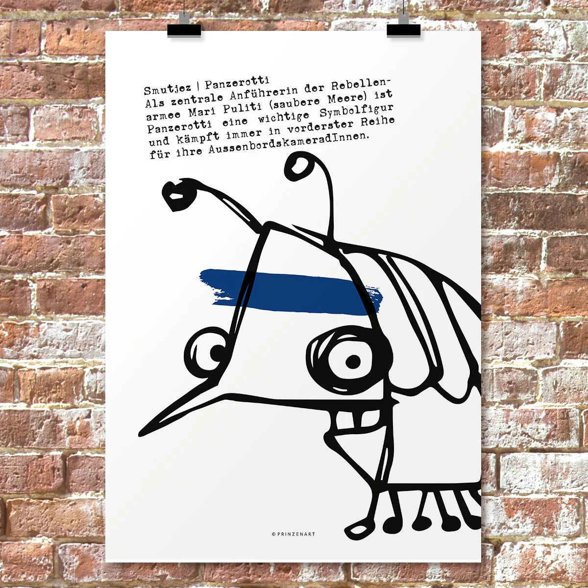 Smutjez Panzerotti, witziges Monsterposter mit blauem Auge, Schwarz-Weiss | Prinzenart