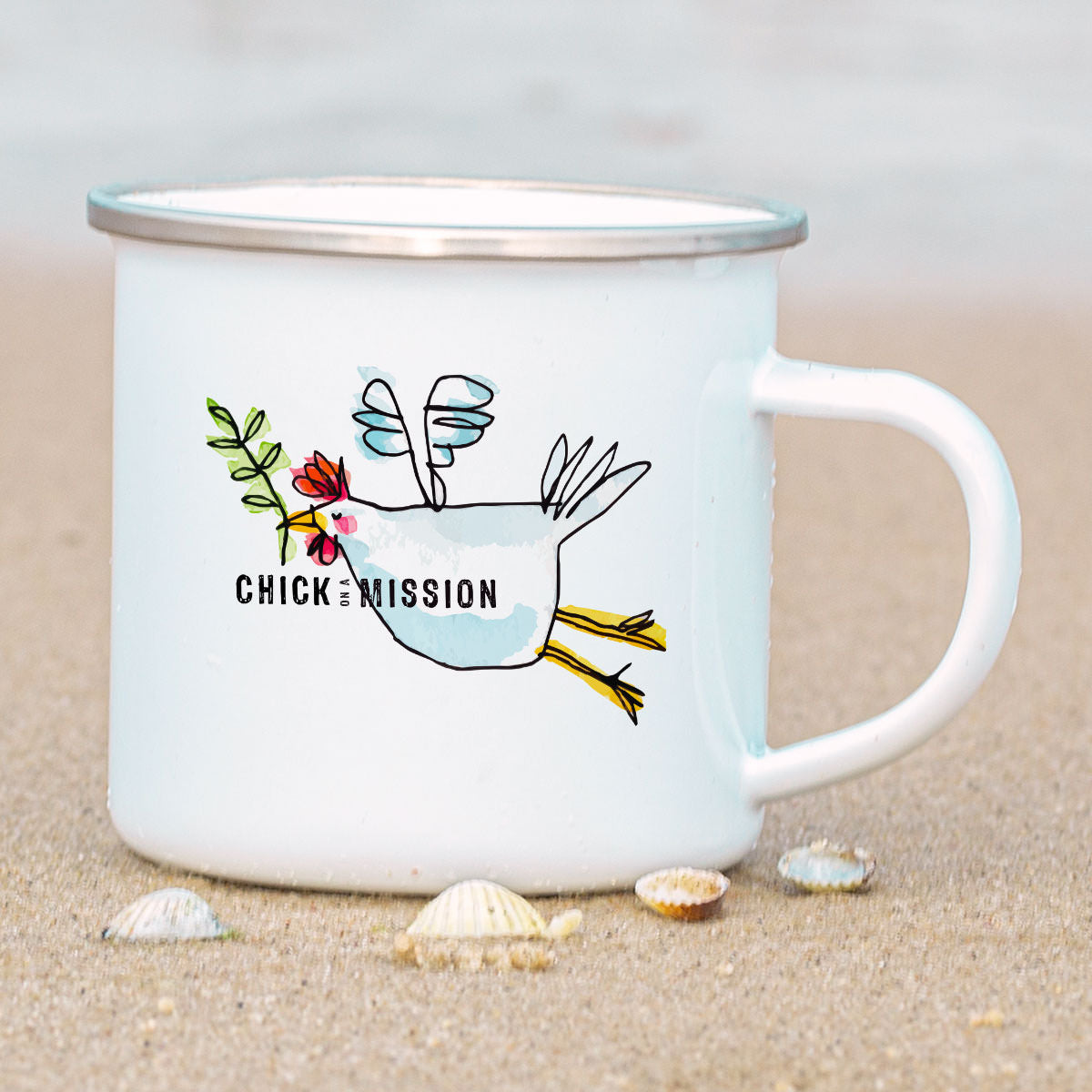 Emaille-Tasse – Chick on a Mission