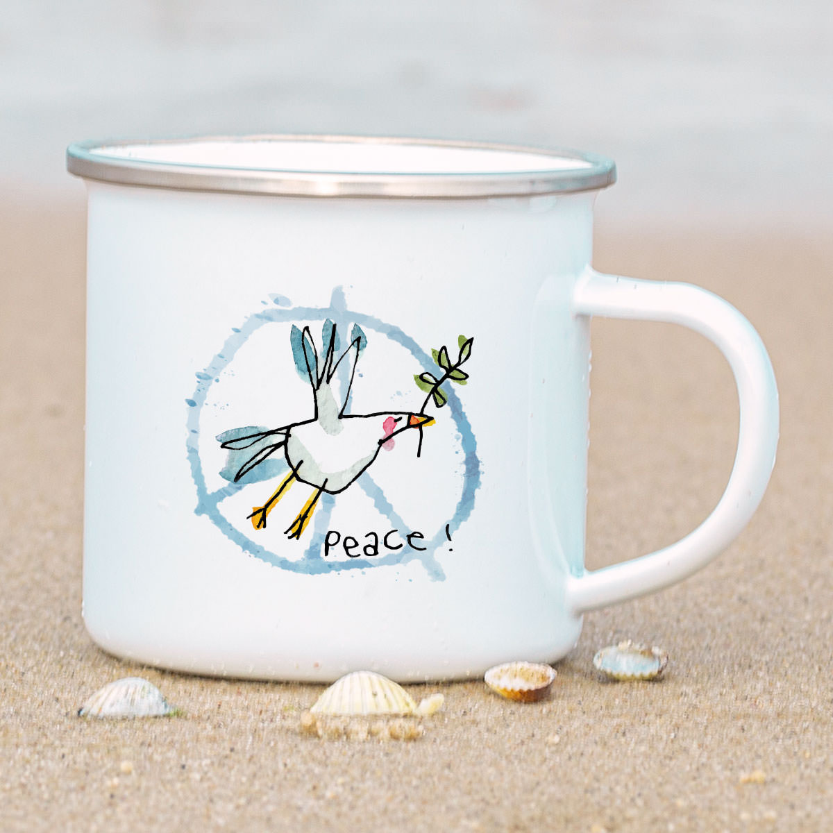 Emaille-Tasse – Peace Möwe