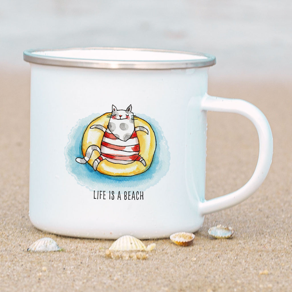Emaille-Tasse – Life is a beach