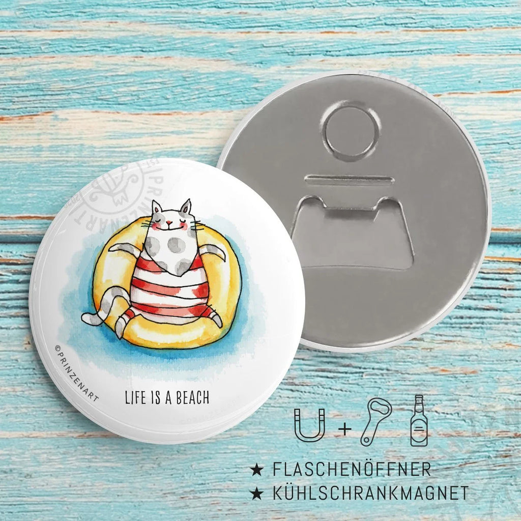 Pin-Serie Strandkatzen Flaschenöffner-Magnet | Prinzenart
