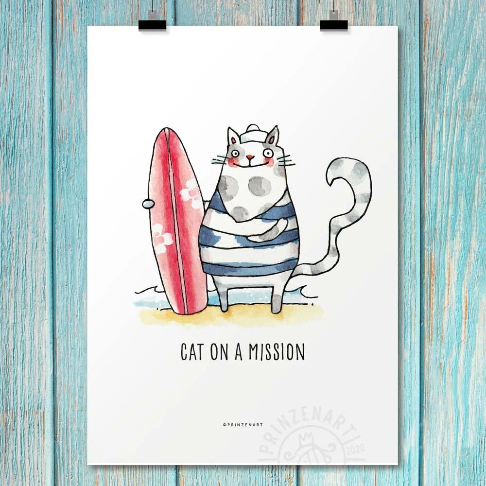Poster Strandkatzen Cat on a Mission | Prinzenart
