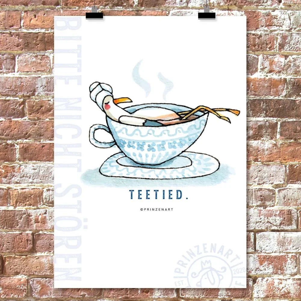 Moewe badet entspannt in Teetasse, Text Teetied Bitte nicht stoeren | Prinzenart