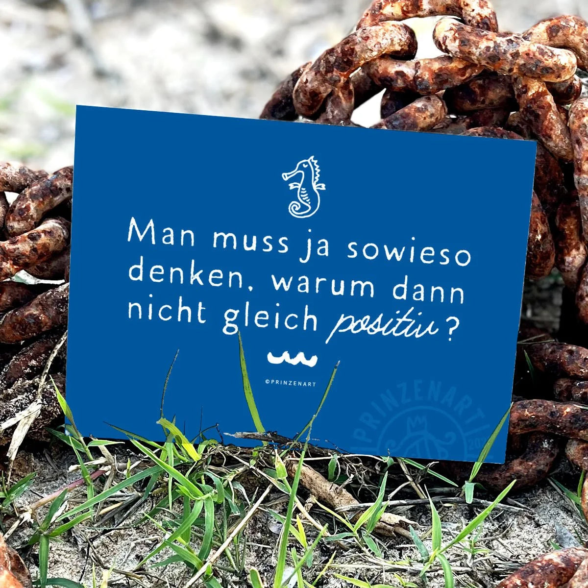 Postkarte Positiv denken, motivierender maritimer Spruch am Strand | Prinzenart