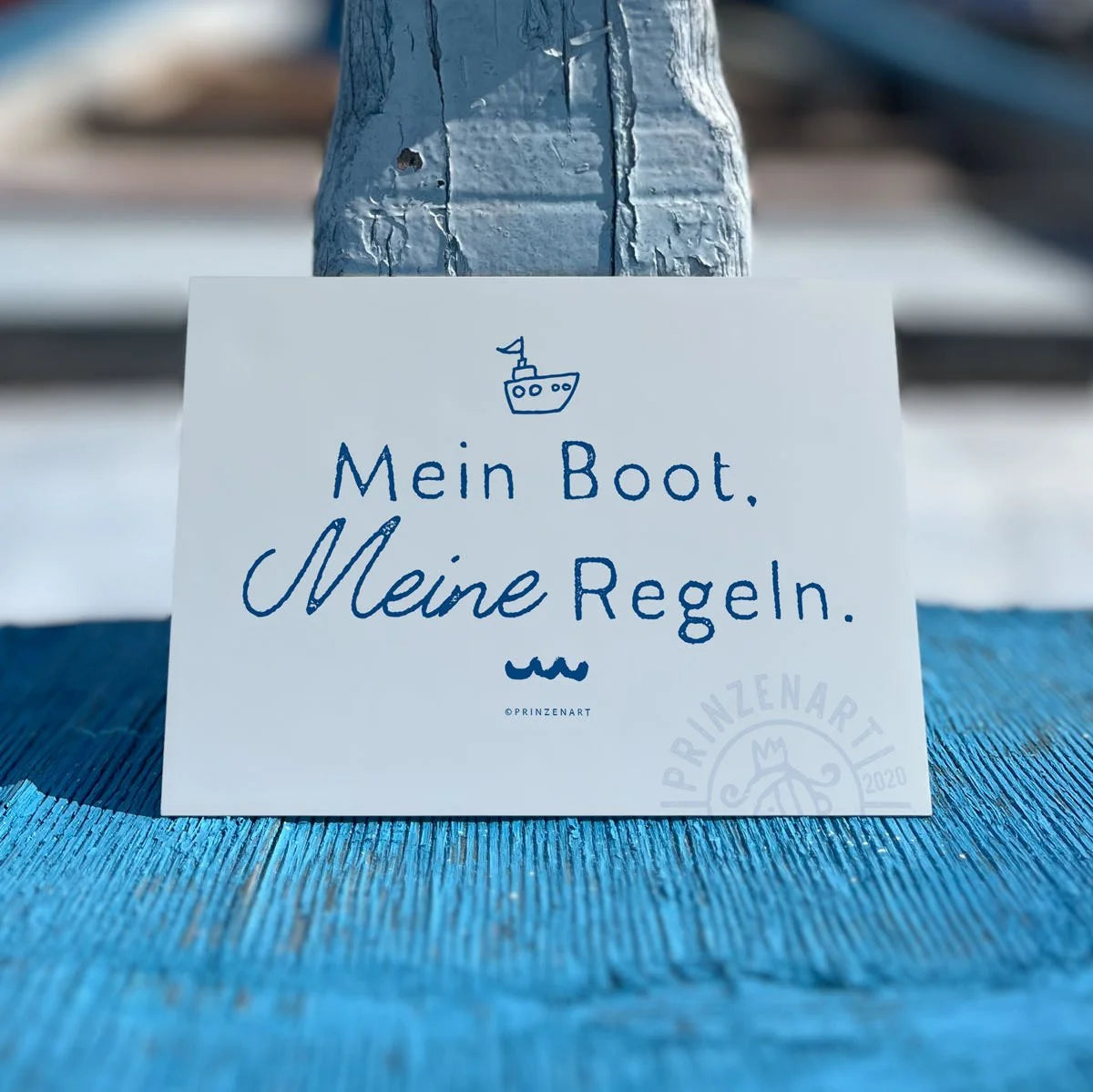 Postkarte Mein Boot, motivierender maritimer Spruch am Strand | Prinzenart