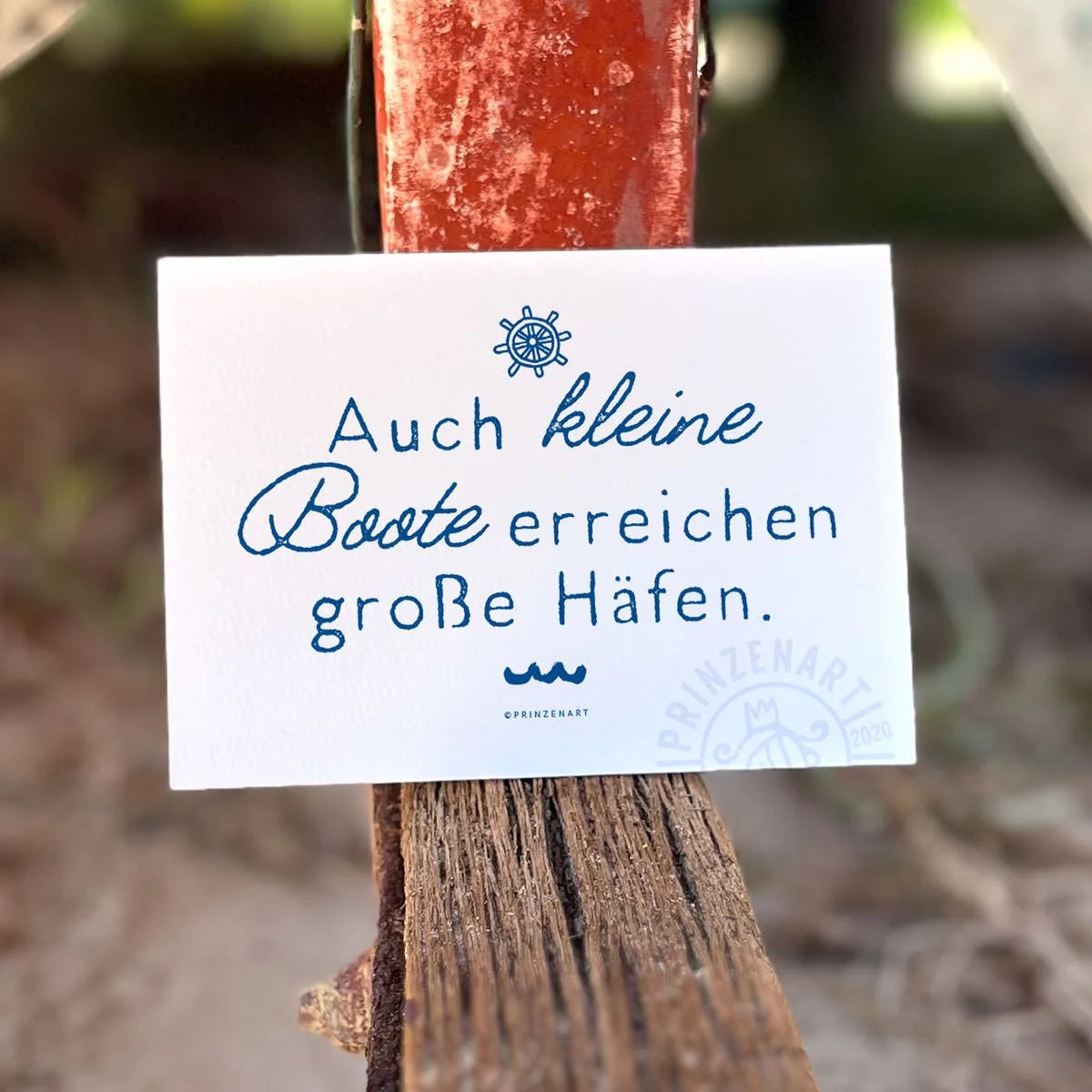 Postkarte Große Häfen, motivierender maritimer Spruch am Strand | Prinzenart