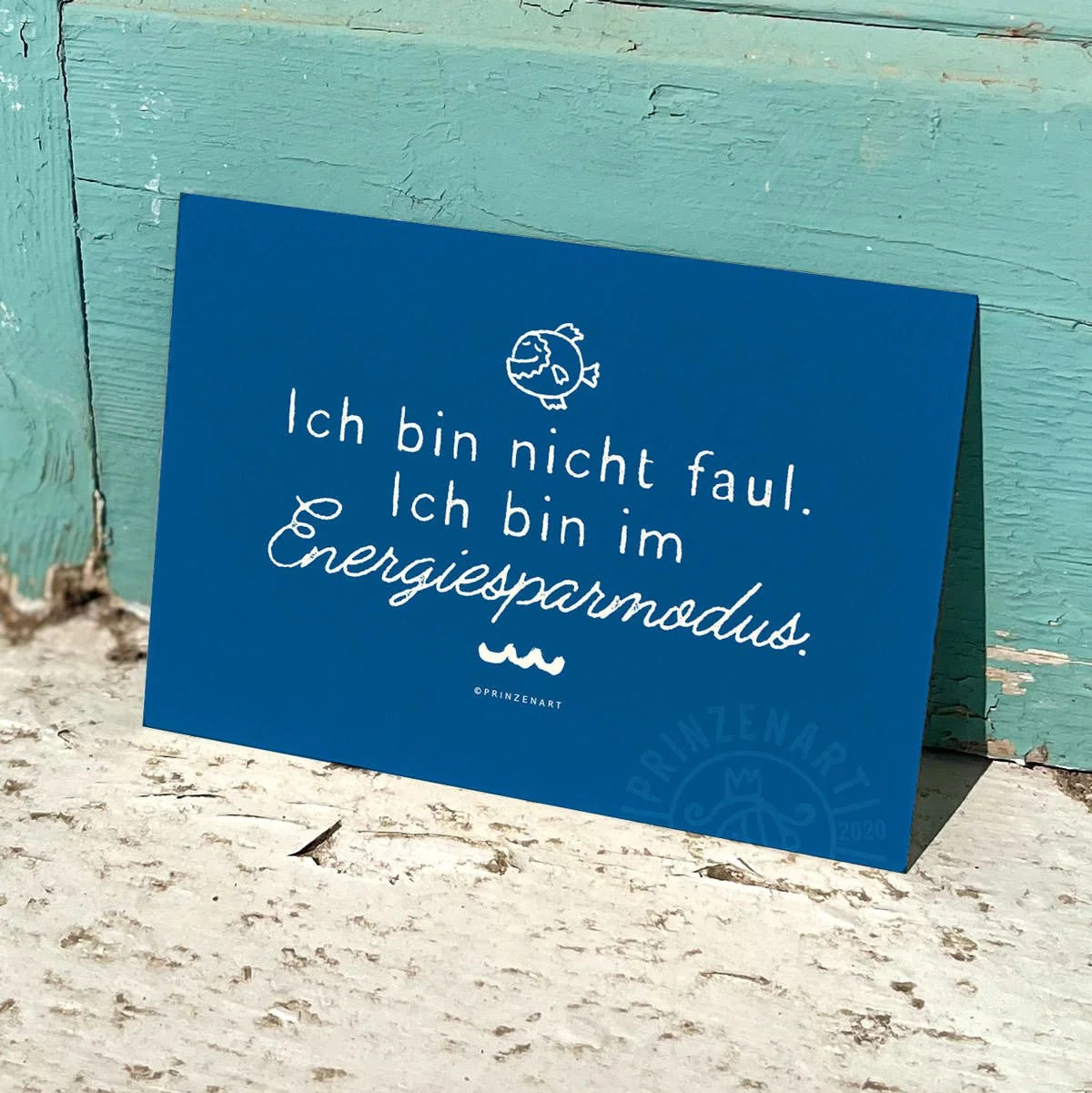 Postkarte Energiesparmodus, motivierender maritimer Spruch am Strand | Prinzenart