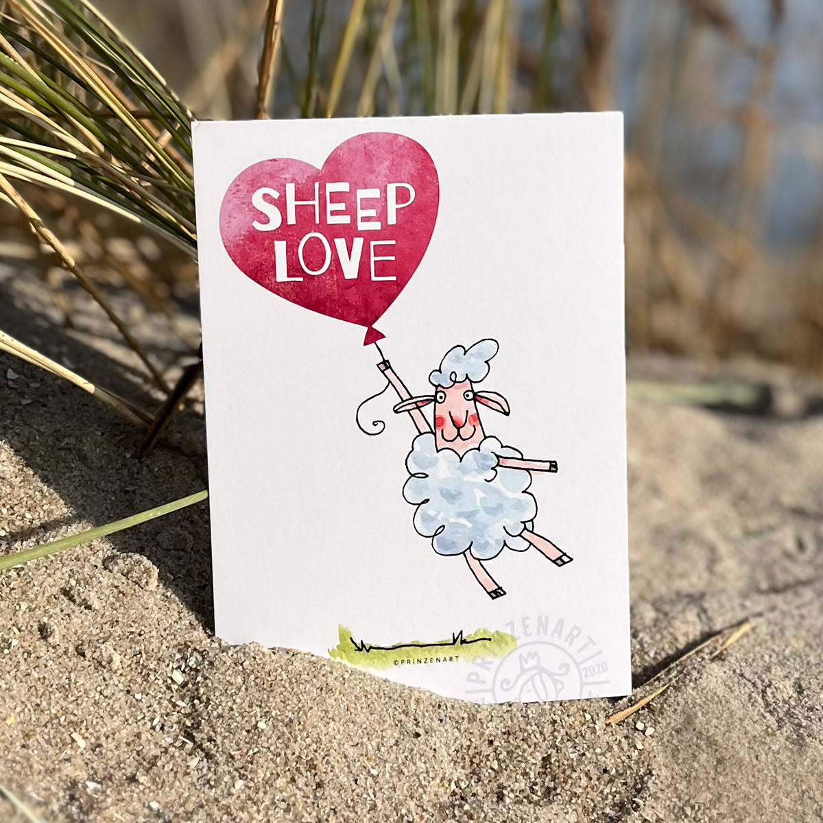 Postkarte Küstenschaf Sheep Love, verliebte Schafe, Aquarell | Prinzenart