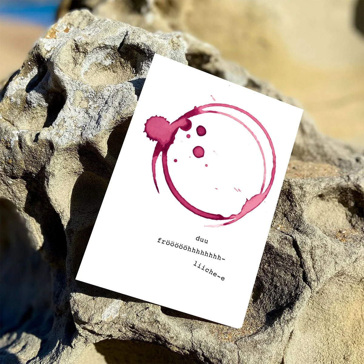 WeinAchten-Postkarte mit Rotweinring, Text duu froeoeoehhhhh-liiche-e | Prinzenart
